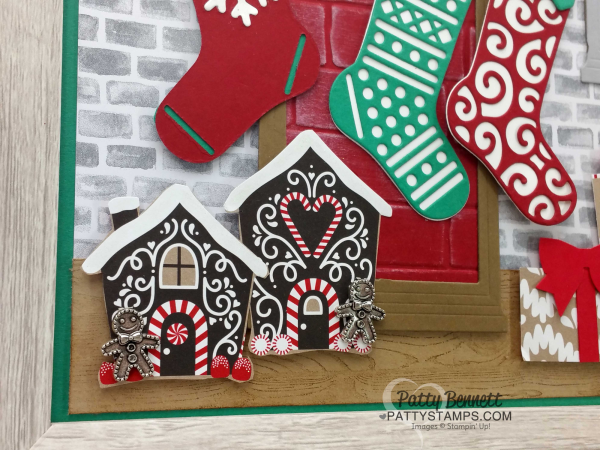 Gingerbread men and gingerbread houses from Candy Cane Lane paper, embellishments for Home Decor Christmas Framed art featuring STampin' Up! stocking framelits, pines framelits, santa's sleigh framelits, hearth & home framelits, brick wall embossing folder and more! by Patty Bennett Gingerbread men and gingerbread houses from Candy Cane Lane paper, embellishments for Home Decor Christmas Framed art featuring STampin' Up! stocking framelits, pines framelits, santa's sleigh framelits, hearth & home framelits, brick wall embossing folder and more! by Patty Bennett