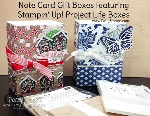 Candy Cane Lane and Floral Boutique Note Cards in a repurposed Project Life Box.  Great for gift giving!  by Patty Bennett