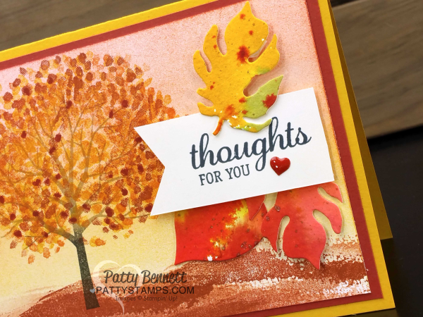 Stampin' Up! Sheltering Tree fall sunset card created with Sponge Brayer background by Patty Bennett
