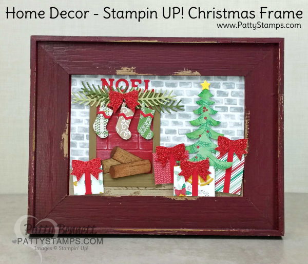 Home Decor Christmas Framed art featuring STampin' Up! stocking framelits, pines framelits, santa's sleigh framelits, hearth & home framelits, brick wall embossing folder and more! by Patty Bennett Home Decor Christmas Framed art featuring STampin' Up! stocking framelits, pines framelits, santa's sleigh framelits, hearth & home framelits, brick wall embossing folder and more! by Patty Bennett