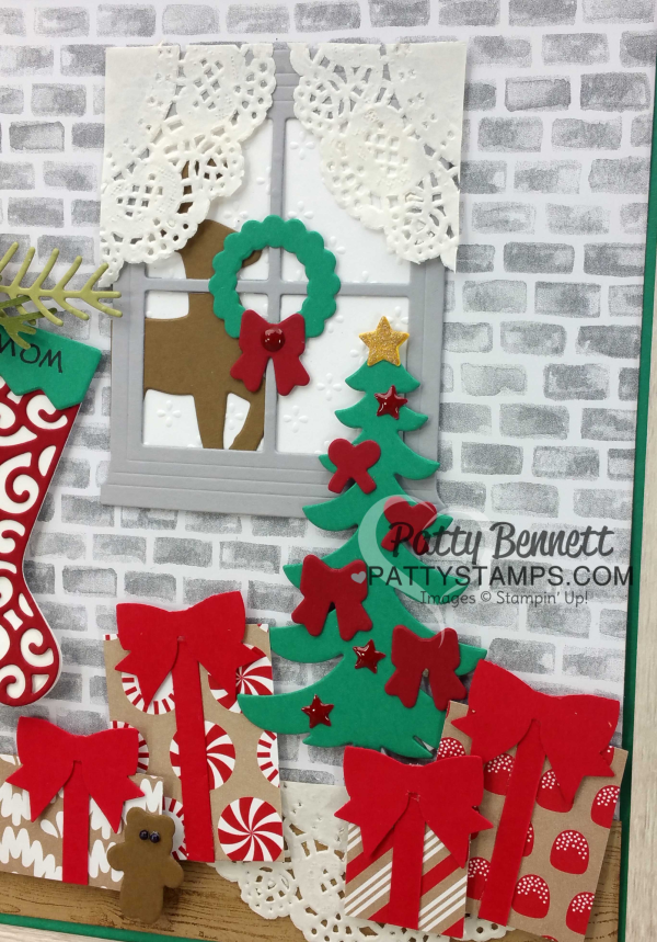 Home Decor Christmas Framed art featuring STampin' Up! stocking framelits, pines framelits, santa's sleigh framelits, hearth & home framelits, brick wall embossing folder and more! by Patty Bennett Home Decor Christmas Framed art featuring STampin' Up! stocking framelits, pines framelits, santa's sleigh framelits, hearth & home framelits, brick wall embossing folder and more! by Patty Bennett