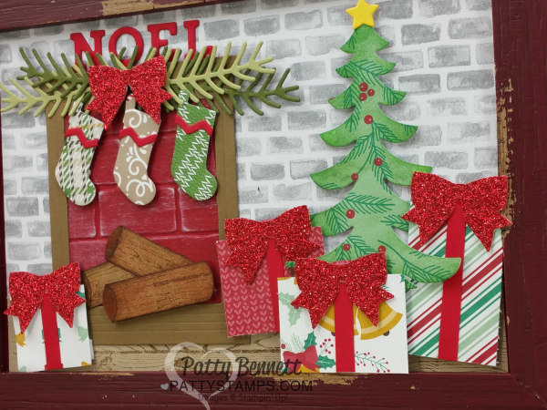 Home Decor Christmas Framed art featuring STampin' Up! stocking framelits, pines framelits, santa's sleigh framelits, hearth & home framelits, brick wall embossing folder and more! by Patty Bennett Home Decor Christmas Framed art featuring STampin' Up! stocking framelits, pines framelits, santa's sleigh framelits, hearth & home framelits, brick wall embossing folder and more! by Patty Bennett