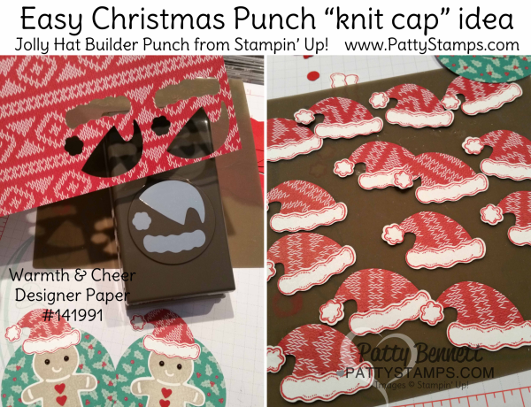 Tip for the Stampin' UP! Christmas Card featuring Cable Knit embossing folder, Cookie Cutter Christmas gingerbread man and Jolly Hat punch, by Patty Bennett