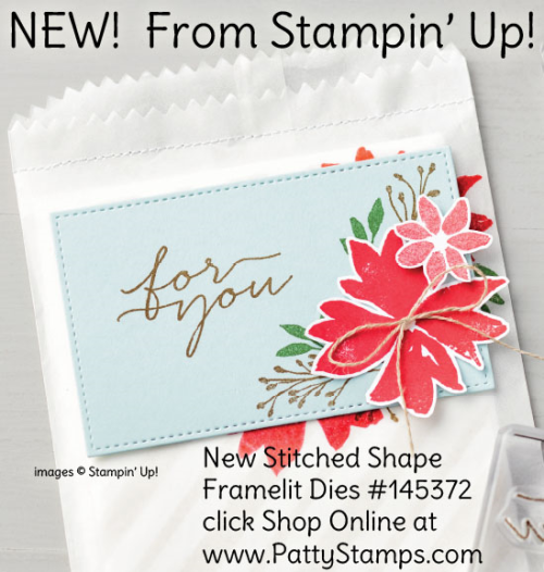 Stampin' Up! Stitched Shape Framelit in circles, ovals and squares. Order #145372 - click shop online at www.PattyStamps.com