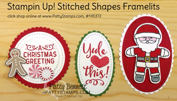 Stampin Up! Stitched Shape Framelits Christmas Tag Ideas. Paired with Layering Circles, Ovals and Squares by Patty Bennett Stampin Up! Stitched Shape Framelits Christmas Tag Ideas. Paired with Layering Circles, Ovals and Squares by Patty Bennett