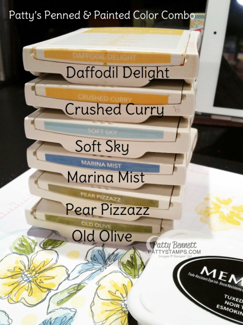 Color combo for yellow and blue Hand stamped Stampin' UP! Penned & Painted floral cards for all occasions by Patty Bennett