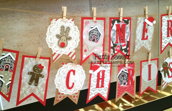 DIY Christmas Decor Banner featuring Stampin' Up! Banner & Large Letter framelits with Candy Cane Lane paper, Cookie Cutter Christmas bundle and Jolly Hat punch. DIY Christmas Decor Banner featuring Stampin' Up! Banner & Large Letter framelits with Candy Cane Lane paper, Cookie Cutter Christmas bundle and Jolly Hat punch.