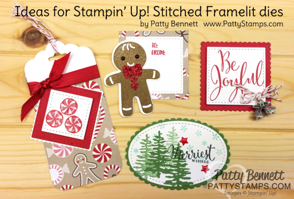 Stampin Up! Stitched Shape Framelits Christmas Tag Ideas. Paired with Layering Circles, Ovals and Squares by Patty Bennett Stampin Up! Stitched Shape Framelits Christmas Tag Ideas. Paired with Layering Circles, Ovals and Squares by Patty Bennett