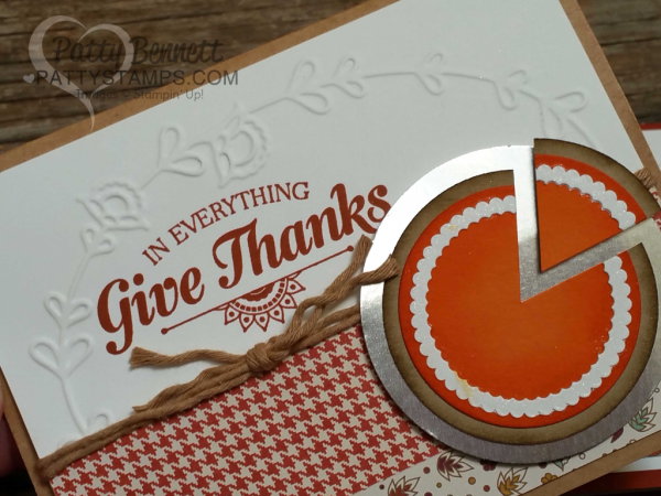 Pumpkin Pie Punch Art Thanksgiving cards featuring Stampin' UP! Layering Circles, Petals & Paisleys paper and Pretty Paisleys embossing folder by Patty Bennett