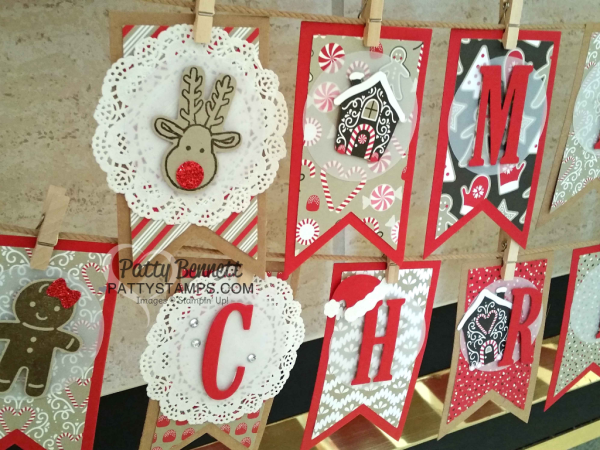 DIY Christmas Decor Banner featuring Stampin' Up! Banner & Large Letter framelits with Candy Cane Lane paper, Cookie Cutter Christmas bundle and Jolly Hat punch. DIY Christmas Decor Banner featuring Stampin' Up! Banner & Large Letter framelits with Candy Cane Lane paper, Cookie Cutter Christmas bundle and Jolly Hat punch.