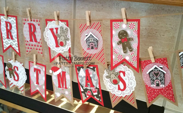 DIY Christmas Decor Banner featuring Stampin' Up! Banner & Large Letter framelits with Candy Cane Lane paper, Cookie Cutter Christmas bundle and Jolly Hat punch. DIY Christmas Decor Banner featuring Stampin' Up! Banner & Large Letter framelits with Candy Cane Lane paper, Cookie Cutter Christmas bundle and Jolly Hat punch.