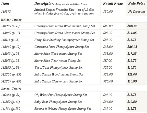 Stampin Up! stamp set sale - 25% off select sets. click order online at www.PattyStamps.com