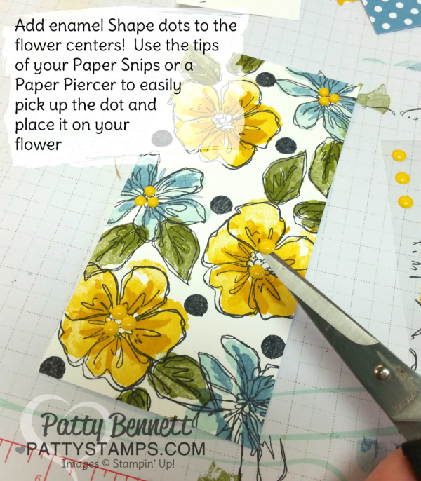 Enamel Shape accents for Hand stamped Stampin' UP! Penned & Painted floral cards for all occasions by Patty Bennett