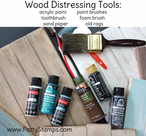 How to distress wood pine boards by Patty Bennett at www.pattystamps.com