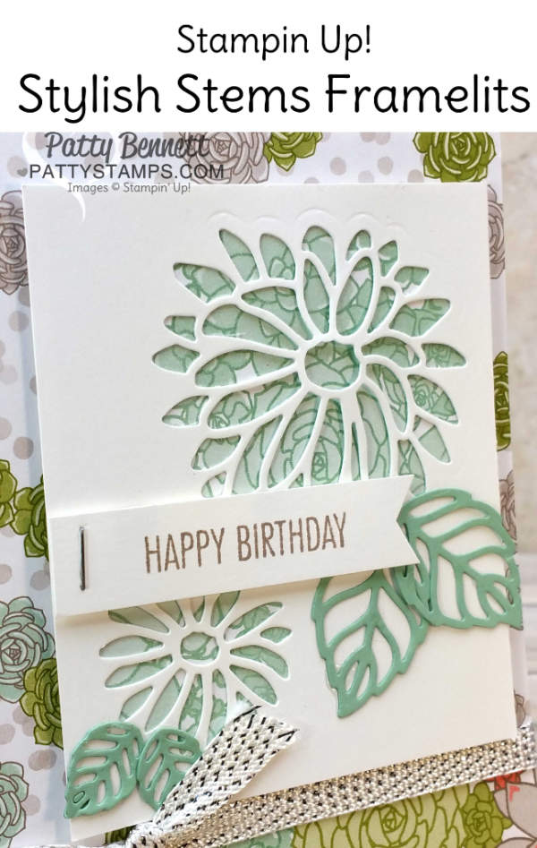 Stampin' Up! Occasions catalog 2017 Succulent Garden paper and Stylish Stems framelits floral card by Patty Bennett