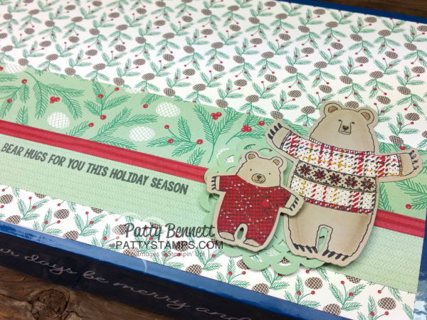 Fa la la la friends bear hugs box by Patty Bennett. Stampin Up! stamps, ink and paper crafting supplies. Repurposed Paper Pumpkin kit box. Fa la la la friends bear hugs box by Patty Bennett. Stampin Up! stamps, ink and paper crafting supplies. Repurposed Paper Pumpkin kit box.