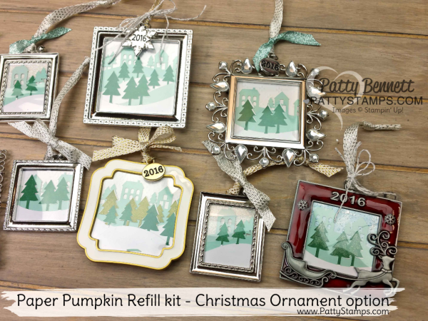 Bennett Family Christmas ornaments or frames featuring the Stampin' Up! November 2016 Paper Pumpkin crafting kits by Patty Bennett, www.PattyStamps.com Bennett Family Christmas ornaments or frames featuring the Stampin' Up! November 2016 Paper Pumpkin crafting kits by Patty Bennett, www.PattyStamps.com