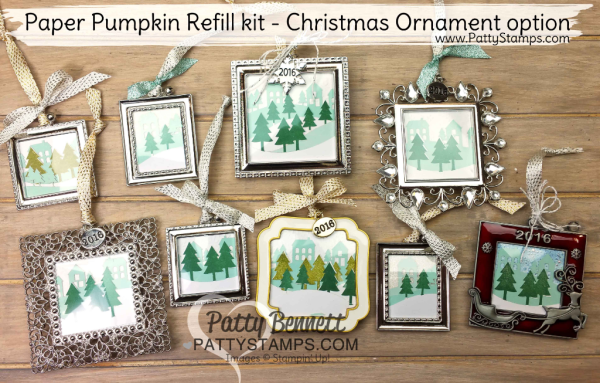 Bennett Family Christmas ornaments or frames featuring the Stampin' Up! November 2016 Paper Pumpkin crafting kits by Patty Bennett, www.PattyStamps.com Bennett Family Christmas ornaments or frames featuring the Stampin' Up! November 2016 Paper Pumpkin crafting kits by Patty Bennett, www.PattyStamps.com