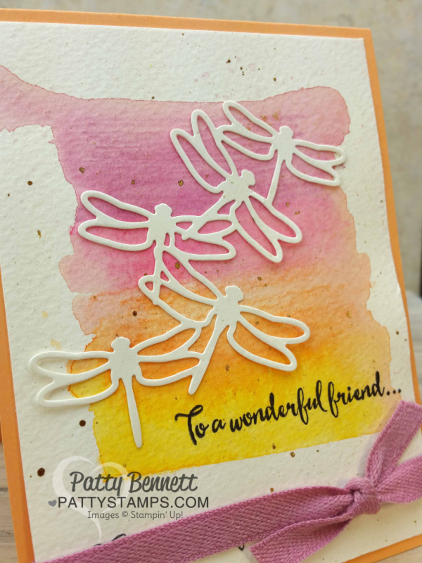 Detailed Dragonfly thinlit cards featuring the watercolor pencil background technique, from the Stampin' Up! 2017 Occasions catalog. Card by Patty Bennett Detailed Dragonfly thinlit cards featuring the watercolor pencil background technique, from the Stampin' Up! 2017 Occasions catalog. Card by Patty Bennett
