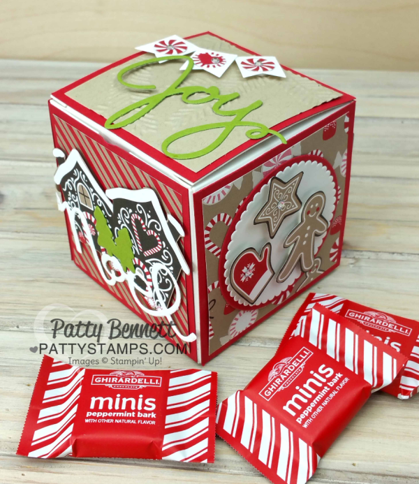 Christmas 3x3 square on White Gift Box, featuring Stampin Up stamps, paper, ink. Candy Cane Lane paper.. Christmas 3x3 square on White Gift Box, featuring Stampin Up stamps, paper, ink. Candy Cane Lane paper..
