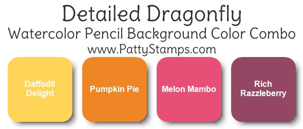 Detailed dragonfly watercolor pencil background color combo pattystamps stampin up Detailed dragonfly watercolor pencil background color combo pattystamps stampin up