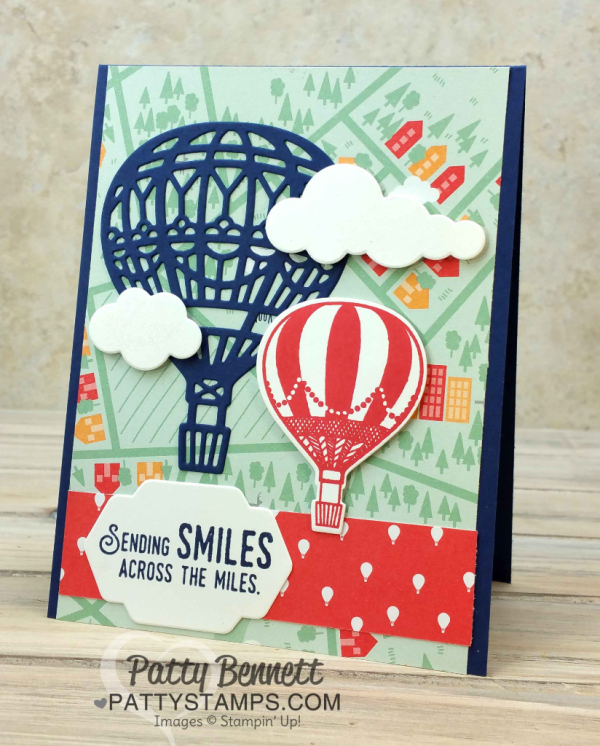 Stampin' UP! Hot Air Ballloon card featuring Carried Away free Sale a Bration paper and the Lift Me Up bundle from the Occasions 2017 catalog, by Patty Bennett, www.PattyStamps.com Stampin' UP! Hot Air Ballloon card featuring Carried Away free Sale a Bration paper and the Lift Me Up bundle from the Occasions 2017 catalog, by Patty Bennett, www.PattyStamps.com