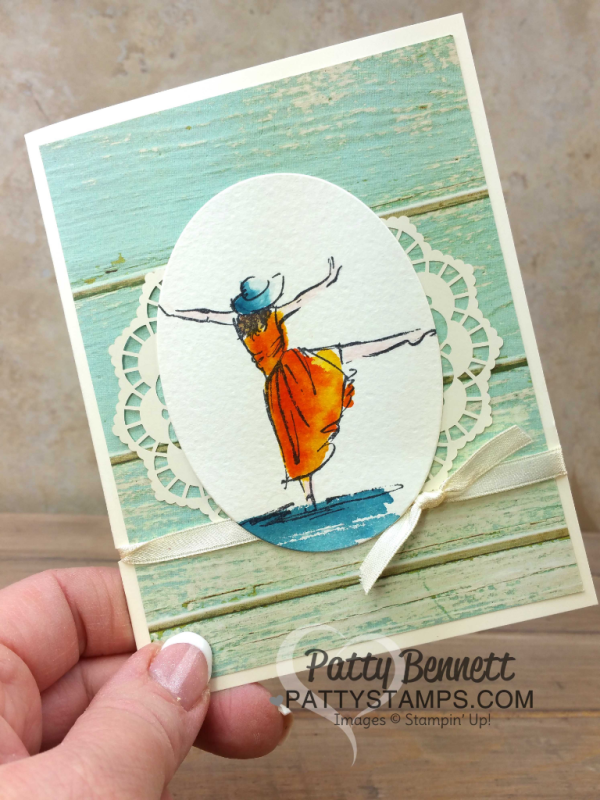 Stampin Up! Beautiful You stamp set perfect for use with watercolor pencils, watercolor paper, blender pens and AquaPainters. Supplies from STampin' Up!, card by Patty Bennett