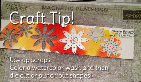 Watercolor Wash craft tip.. use up scraps of watercolor paper by dabbing on color and then die cutting or punching shapes! by Patty Bennett Watercolor Wash craft tip.. use up scraps of watercolor paper by dabbing on color and then die cutting or punching shapes! by Patty Bennett