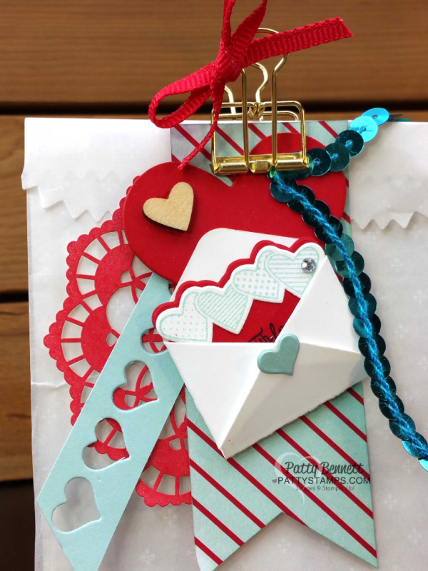 DIY Stampin' Up! Sending Love Valentine Glassine Goodie Bag created with Occasions Catalog stamps, paper, ink and embellishments. 