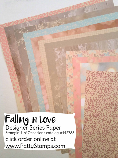Stampin Up! Falling in Love background paper from the Occasions 2017 catalog. click shop online at www.pattystamps.com