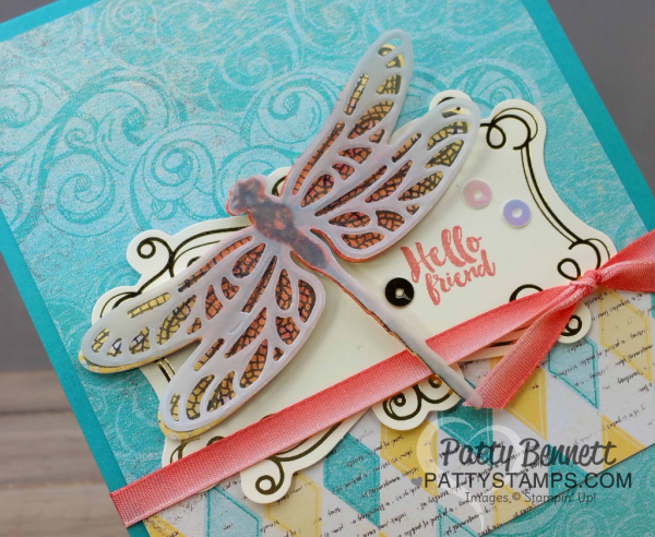 Detailed Dragonfly thinlits and Dragonfly Dreams stamp set from Stampin' Up! - Occasions catalog 2017. Top-fold card featuring Cupcakes & Carousels paper and embellishment kit by Patty Bennett, www.PattyStamps.com Detailed Dragonfly thinlits and Dragonfly Dreams stamp set from Stampin' Up! - Occasions catalog 2017. Top-fold card featuring Cupcakes & Carousels paper and embellishment kit by Patty Bennett, www.PattyStamps.com