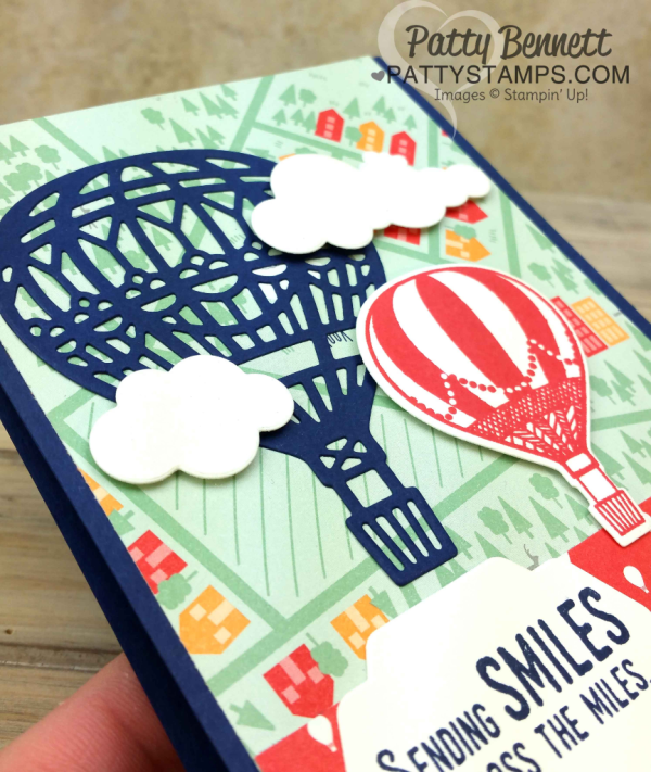 Stampin' UP! Hot Air Ballloon card featuring Carried Away free Sale a Bration paper and the Lift Me Up bundle from the Occasions 2017 catalog, by Patty Bennett, www.PattyStamps.com Stampin' UP! Hot Air Ballloon card featuring Carried Away free Sale a Bration paper and the Lift Me Up bundle from the Occasions 2017 catalog, by Patty Bennett, www.PattyStamps.com