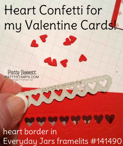 Die cut tiny hearts for confetti or embellishments, featuring Stampin' Up! Everyday Jars framelits