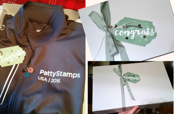Congrats from Stampin UP! for placing #18 in the Global top 100 Stampin' Up! demonstrators.  Personalized PattyStamps jacket!