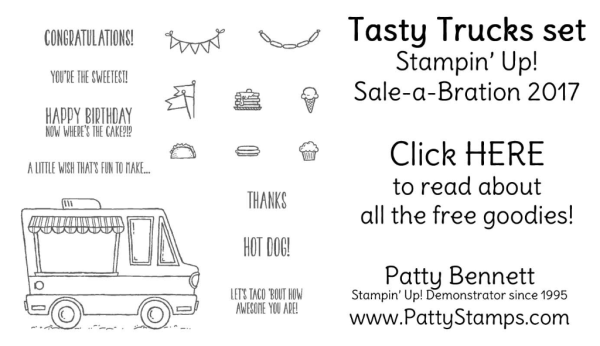 143300 Stampin' Up! Tasty Trucks Sale-a-Bration stamp set - free selection with your $50 order. click shop online at www.PattyStamps.com