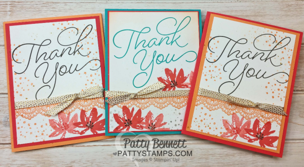 Stampin' UP! Sale-a-Bration stamp sets on Thank You Cards.  Color Fuser Blog Hop for February 2017.  Avant Garden, Delicate Details and So Very Much stamp sets featured.