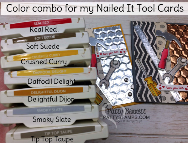 Stampin' Up! Color Combo for my Nailed It "Tool Cards" featuring the Urban Underground Suite from Stampin' Up! with the Hexagon Dynamic embossing folder, by Patty Bennett