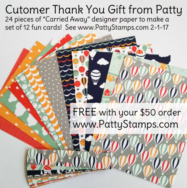 Carried Away free paper customer thank you gift from Patty Bennett at pattystamps.com