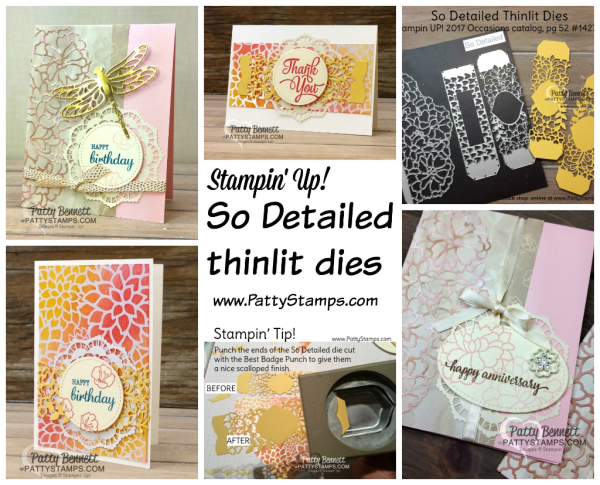 Stampin' UP! So Detailed thinlit dies card ideas from Patty Bennett.