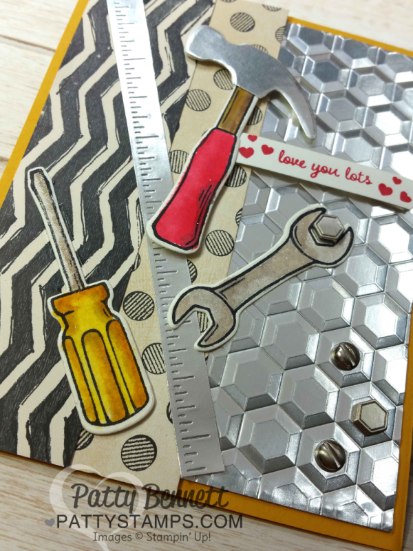 "Tool Cards" featuring the Urban Underground Suite from Stampin' Up! with the Hexagon Dynamic embossing folder, by Patty Bennett