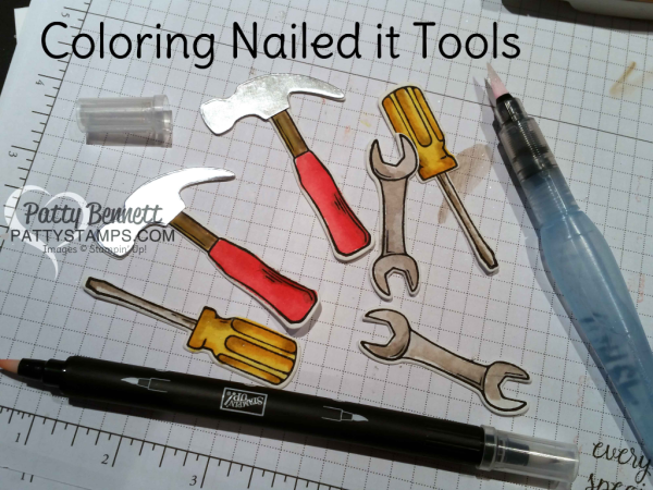 Blender Pen and coloring supplies for my Nailed It "Tool Cards" featuring the Urban Underground Suite from Stampin' Up! with the Hexagon Dynamic embossing folder, by Patty Bennett