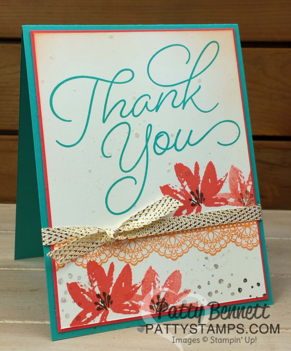 Stampin' UP! Sale-a-Bration stamp sets on Thank You Cards.  Color Fuser Blog Hop for February 2017.  Avant Garden, Delicate Details and So Very Much stamp sets featured.