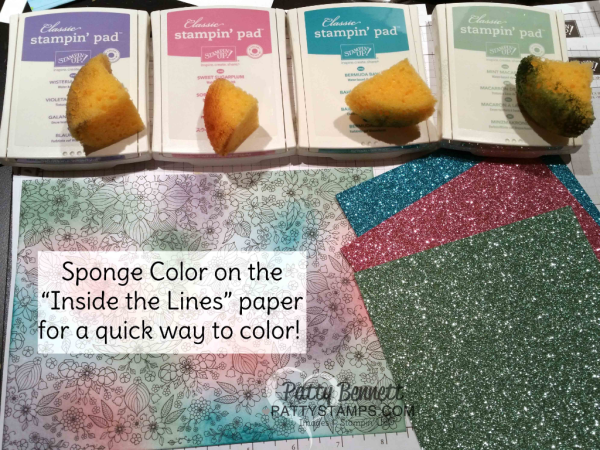 Sponge color onto the Stampin' Up! Inside the Lines Sale a Bration "coloring book" paper for a quick colored background. 