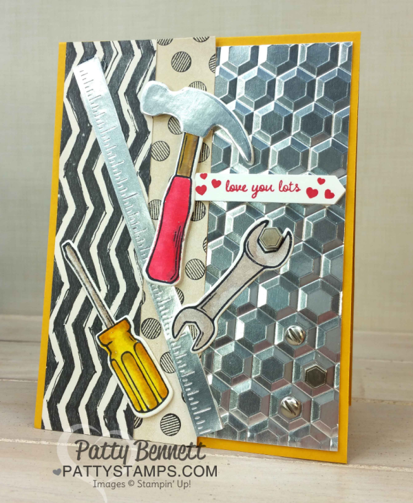 "Tool Cards" featuring the Urban Underground Suite from Stampin' Up! with the Hexagon Dynamic embossing folder, by Patty Bennett