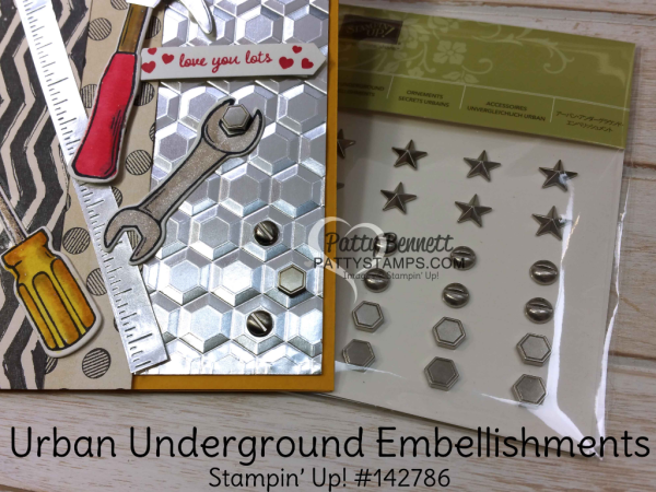 Nailed It "Tool Cards" featuring the Urban Underground Suite from Stampin' Up! with the Hexagon Dynamic embossing folder, by Patty Bennett