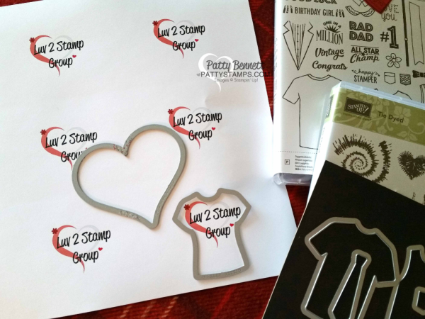 Luv 2 Stamp Group paper t-shirts die cut with the Stampin' UP! T-Shirt Builder framelits!  OnStage gift from Patty Bennett