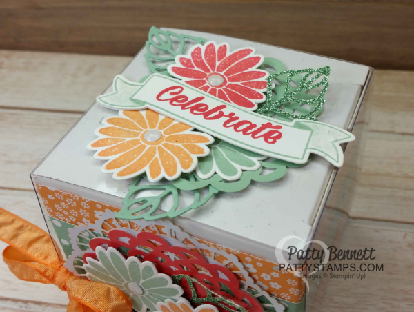Stampin' Up! White Gift Box stamped and decorated with the Special Reason floral set and die cut with Stylish Stems framelits.  Stampin' Up! In Color Combo. project by Patty Bennett