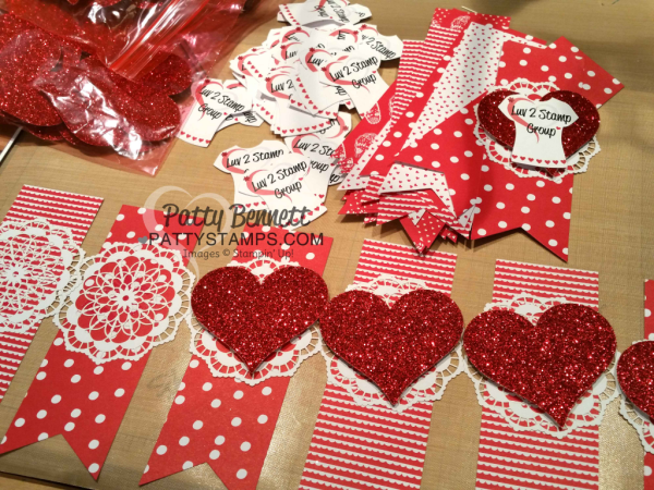 Heart and T-shirt builder tags for Stampin' UP! OnStage Goodie Packets for my Luv 2 Stamp Group demonstrators, April 2017