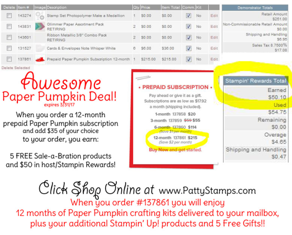 Stampin' UP! Paper Pumpkin craft kit subscription - great deal during Sale a Bration 2017!