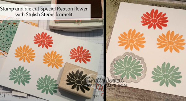 Special Reason flower stamp set from Stampin' UP! die cut with matching Stylish Stems framelits.